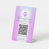 Lila QR Code Bezahlung hier Erdbeeren Glitzer Trop Sockelschild (Vorderseite)