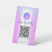 Lila QR-Code Bezahlung hier für Glitzer Tropfen mi Sockelschild (Vorderseite)