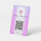 Lila QR-Code Bezahlung hier Kuchen Bäckerei Glitze Sockelschild (Vorderseite)