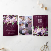 Lila QR Code Dunkle Moody Plum Hochzeit Dreifach Gefaltete Einladung (Innenseite)