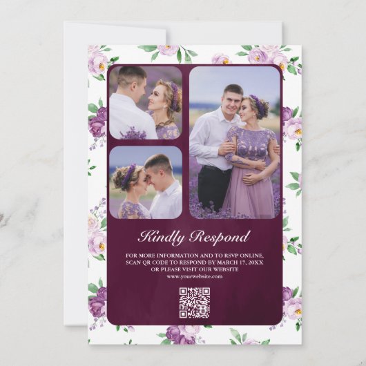 Lila QR Code Dunkle Moody Plum Hochzeit Einladung (Rückseite)