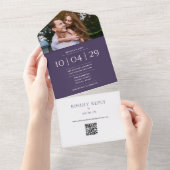 Lila QR-Code-Foto Hochzeitdatum All In One Einladung (Abreißen)