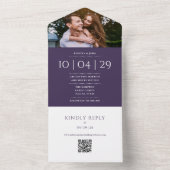 Lila QR-Code-Foto Hochzeitdatum All In One Einladung (Innen Boden)