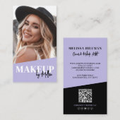 Lila QR-Code Foto Make-up Vertikal Visitenkarte (Vorne/Hinten)