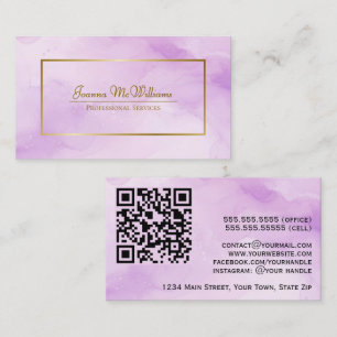 Lila QR-Code für Aquarellfarben und Gold Visitenkarte