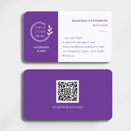 Lila QR-Code für das weiße Logo Minimalistisch Visitenkarte