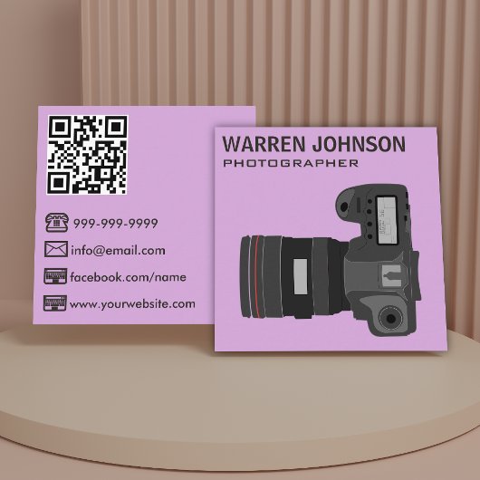 Lila QR-Code für moderne Fotografen Quadratische Visitenkarte