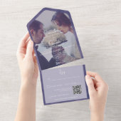 Lila QR-Code für moderne Fotos All In One Einladung (Abreißen)