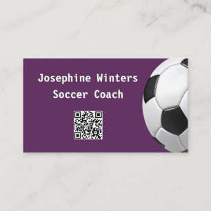 Lila QR-Code-Fußball-Minimal-Fußballtrainer Visitenkarte