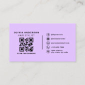 Lila QR-Code-Haarstylist-Typografie Visitenkarte (Rückseite)