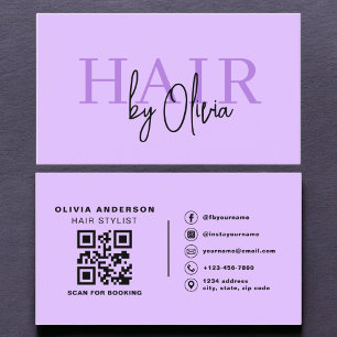 Lila QR-Code-Haarstylist-Typografie Visitenkarte