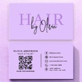 Lila QR-Code-Haarstylist-Typografie Visitenkarte