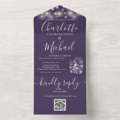 Lila QR Code Mason Jars String Lights Hochzeit All In One Einladung (Innen Boden)