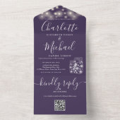 Lila QR Code Mason Jars String Lights Hochzeit All In One Einladung (Innen Boden)