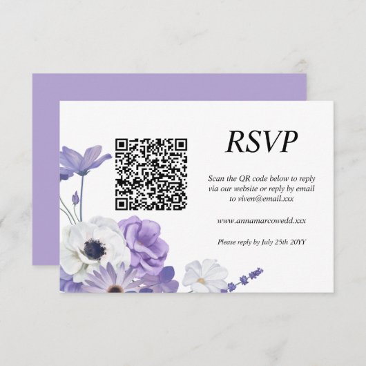 Lila QR-Code RSVP-Karte RSVP Karte (Vorne/Hinten)
