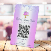 Lila QR-Code-Scan-Menü "Cake Glitzer Tropfen" Sockelschild