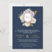 Lila QR Code Wappen Navy Blue Wedding Einladung (Vorderseite)