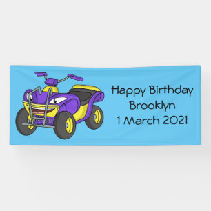 Lila Quad-Fahrrad Cartoon-Illustration Banner