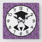 Lila Quadrat Quadratische Wanduhr (Vorderseite)