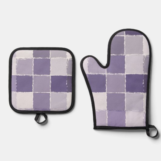 Lila Quadrate Ofenhandschuh & Topflappen-Set (Vorderseite)