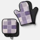 Lila Quadrate Ofenhandschuh & Topflappen-Set (Vorderseite/Rückseite)