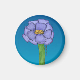 Lila Quadratische Blume mit blauem Hintergrund Magnet