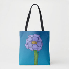 Lila quadratische Blume mit blauem Hintergrund Tasche
