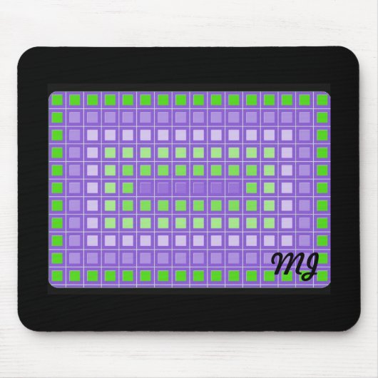 Lila Quadratmuster mit Initialen Mousepad (Vorne)
