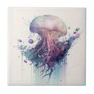 Lila Qualle, Aquarell, Keramikfliese
