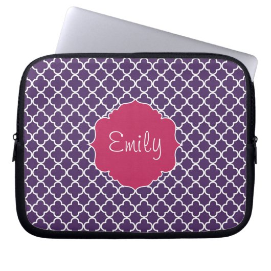 Lila Quatrefoil Muster Laptopschutzhülle (Vorderseite)