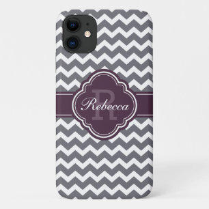 Lila Quatrefolienmonogramm Graues Zickzack Muster Case-Mate iPhone Hülle