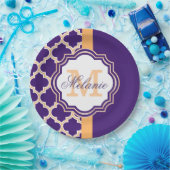 Lila Quatrefolienmonogramm Pappteller (Party)