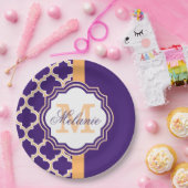 Lila Quatrefolienmonogramm Pappteller (Party)