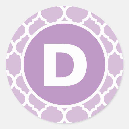 Lila Quatrefolienmonogramm Runder Aufkleber (Vorderseite)