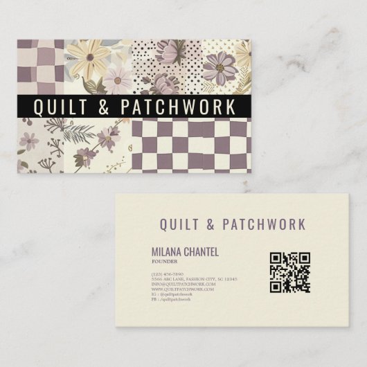 Lila Quilt-Patchwork-Handmade Kleidung Visitenkarte (Vorne/Hinten)