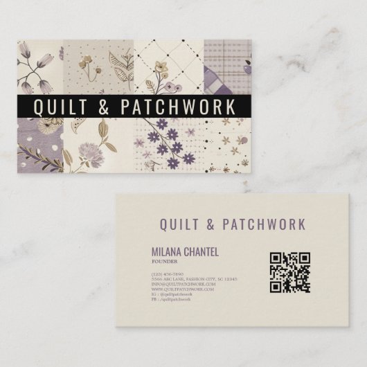 Lila Quilt-Patchwork-Handmade Kleidung Visitenkarte (Vorne/Hinten)