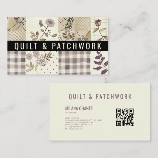 Lila Quilt-Patchwork-Handmade Kleidung Visitenkarte (Vorne/Hinten)