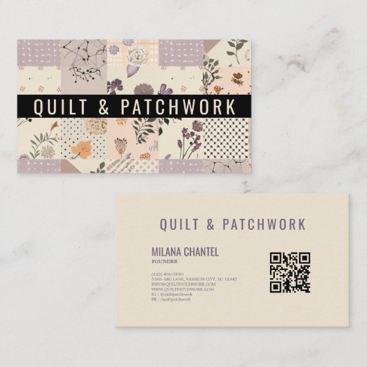 Lila Quilt Patchwork Handmade Kleidung Visitenkarte (Vorne/Hinten)