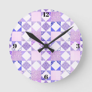 Lila Quiltuhr minimalistisches Nähzimmerdekor Runde Wanduhr