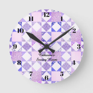 Lila Quiltuhr Nähzimmer Quilt Dekoration Runde Wanduhr