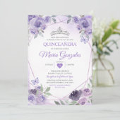 Lila Quinceañera 15 Anos Crown Mexican Butterfly Einladung (Stehend Vorderseite)