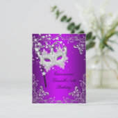 Lila Quinceanera 15. Geburtstag Masquerade Einladung (Stehend Vorderseite)