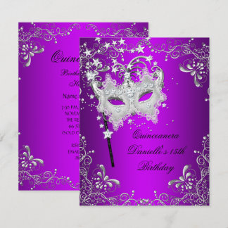 Lila Quinceanera 15. Geburtstag Masquerade Einladung