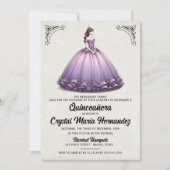 Lila Quinceañera Einladung (Vorderseite)