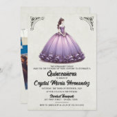 Lila Quinceañera Einladung (Vorne/Hinten)