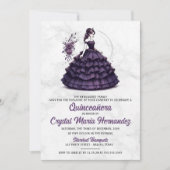 Lila Quinceañera Einladung (Vorderseite)