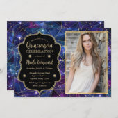 Lila Quinceanera-Foto Einladung (Vorne/Hinten)