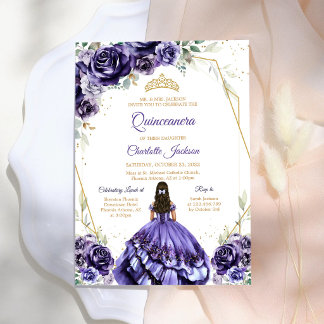 Lila Quinceanera-Geburtstagseinladung Einladung