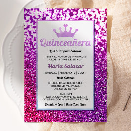 Lila Quinceañera Glamour Spanien Einladung