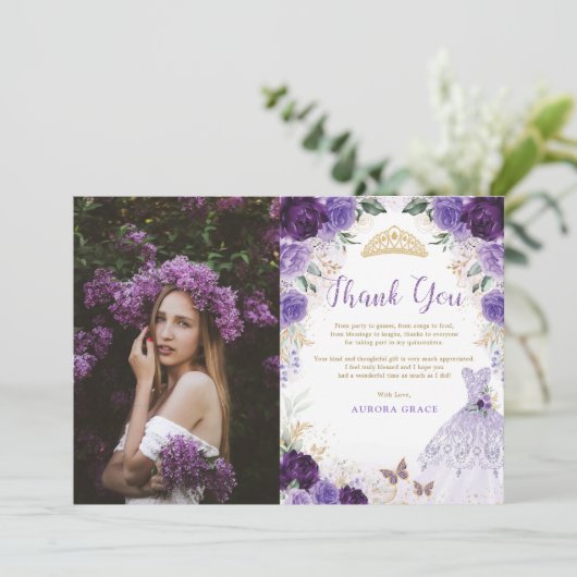 Lila Quinceañera Princess Dress Dankeschön Karte (Stehend Vorderseite)